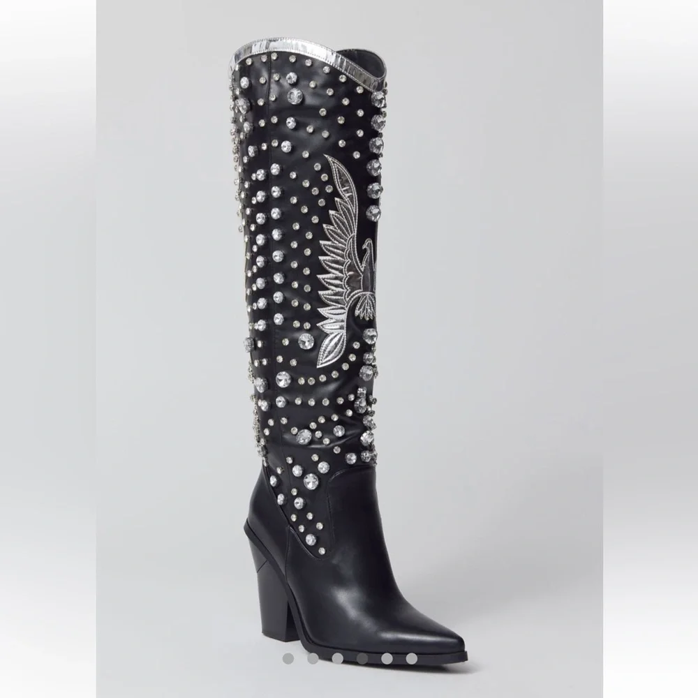 NWT Azalea Wang Upbeat Rhinestone Cowboy Boots - Picture 2 of 6